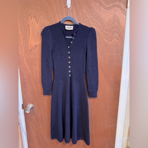 Vintage St John for I Magnin Navy Sweater dress size M - Picture 1 of 12